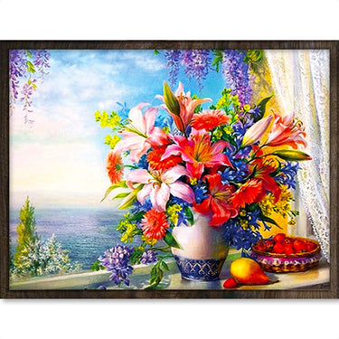Kleurrijke Bloemen - Diamond Painting - 30x40cm - Rond